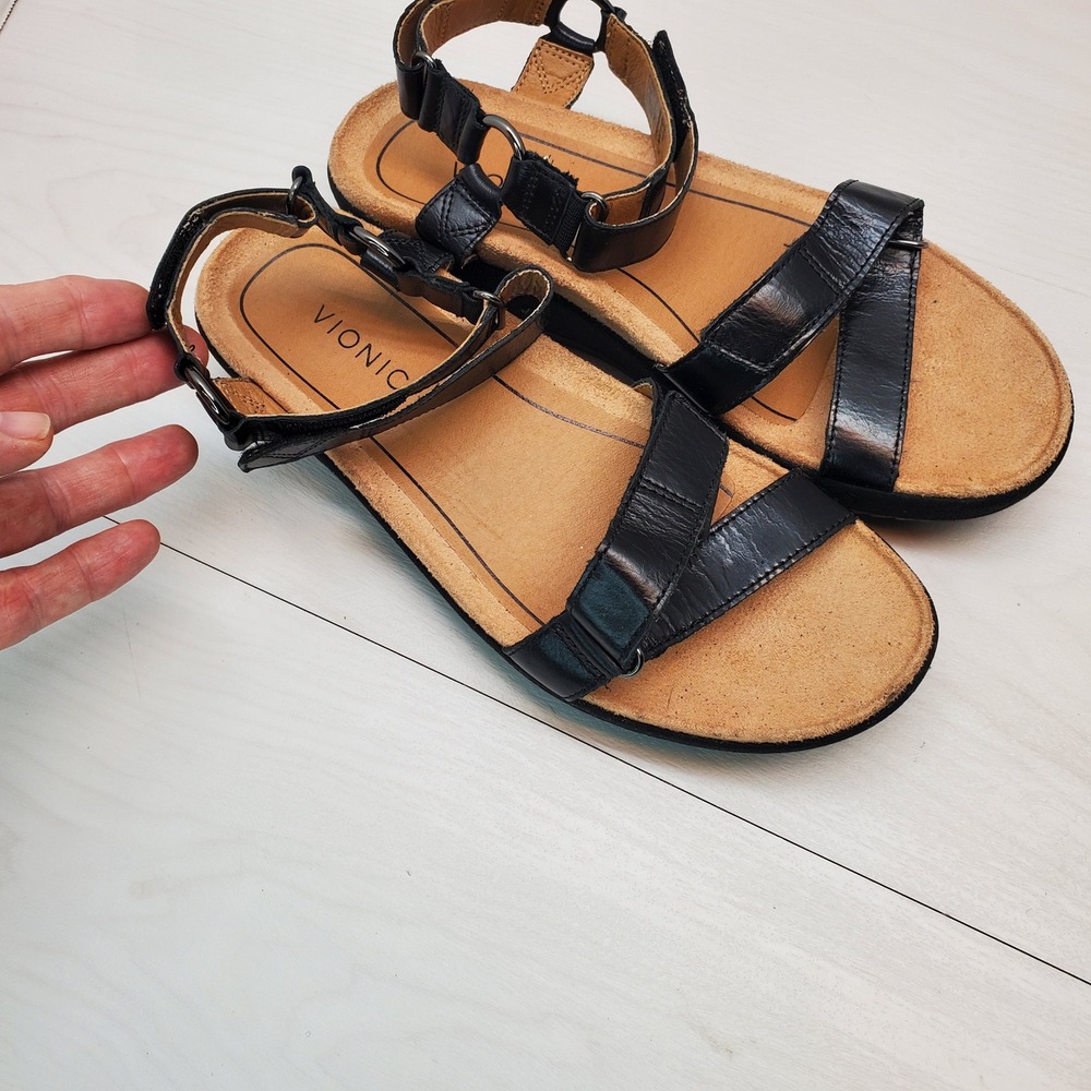 Vionic Kayan Black Leather Orthotic Platform Sandals Womens 9 Ergonomic Gorpcore - Picture 2 of 6